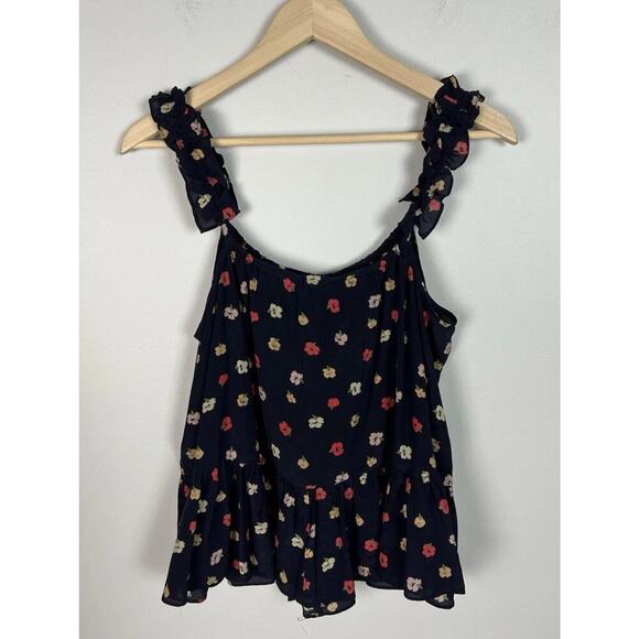 Madewell Silk Ruffle-Strap Cami Top in Confetti Floral Size 10 Navy Blue Floral - Picture 1 of 9